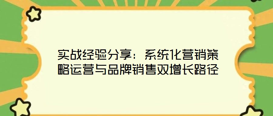实战经验分享：系统化营销策略运营与品牌销售双增长路径